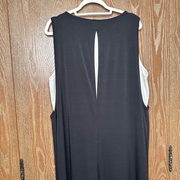 NWT Chico Double Layer Bi Color Midi Dress Black White Stretch 4 Business Casual - Picture 6 of 7